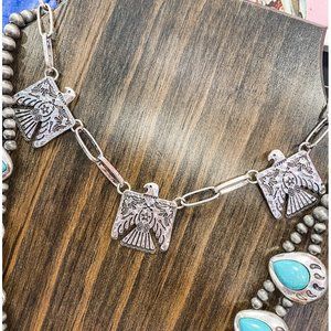 NEW Western Chunky Silver Thunderbird Necklace